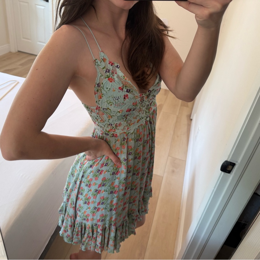 Free people mini high low Floral Spaghetti Strap Dress | S